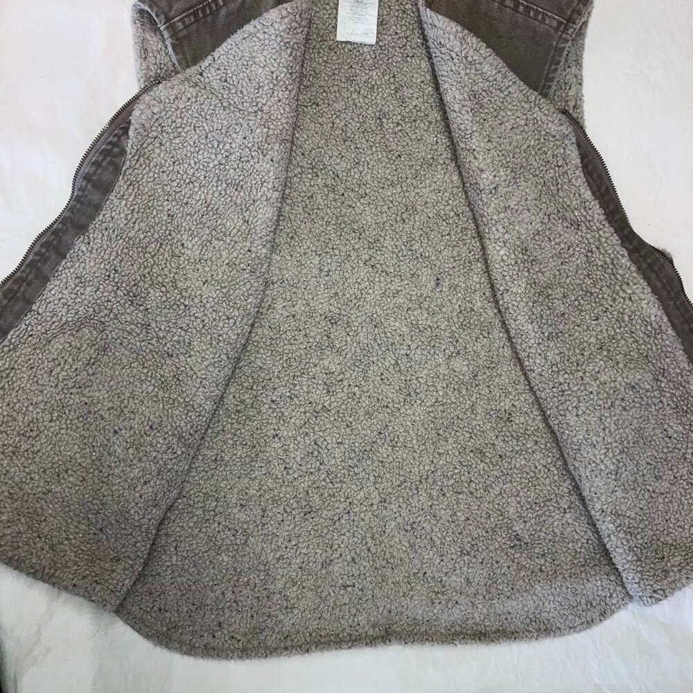 Vintage Carhartt Sherpa Lined Gray Green Canvas Vest V13 with Slit Pockets XL - Picture 3 of 10